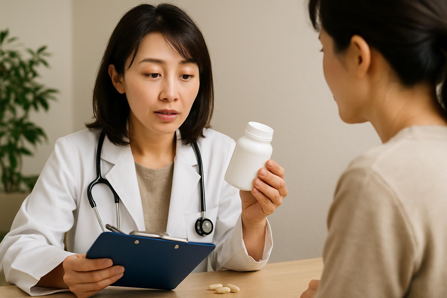 自律神経に効果のあるサプリの説明をする女性医師