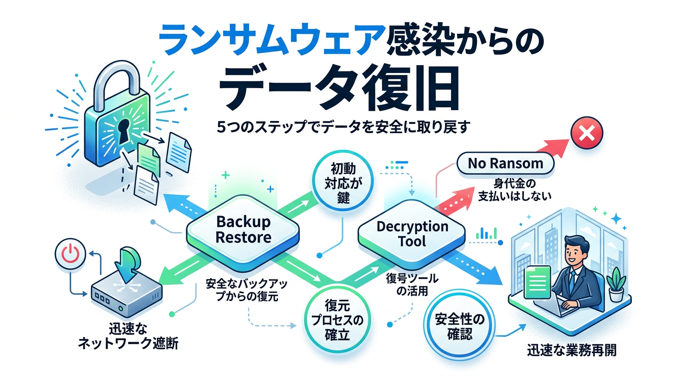 ランサムウェアの復旧は可能？感染時の初動対応とデータを取り戻す5つのステップ
